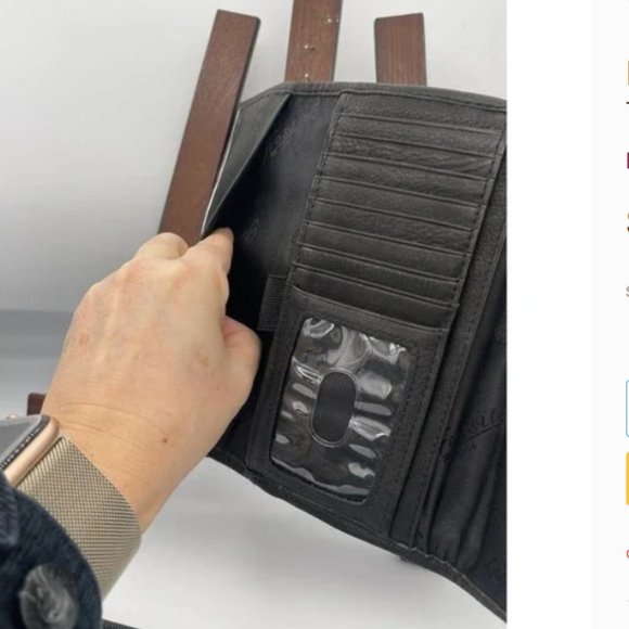 Fossil Popstitch Soft Black Leather Trifold Wallet & Checkbook Cover - Picture 5 of 7